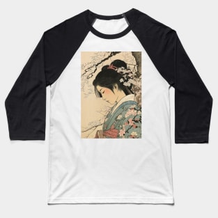 Ukiyo-e Japanese Art - Beautiful Woman Meditating Under a Cherry Blossom Tree Baseball T-Shirt